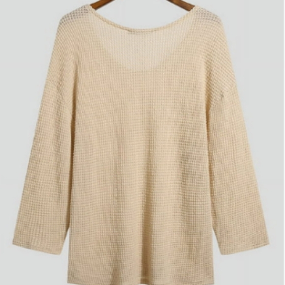 INCERUN Fashion Simple V-Neck Long Sleeve Thin Knitted Sweater Cream XL - Picture 3 of 8